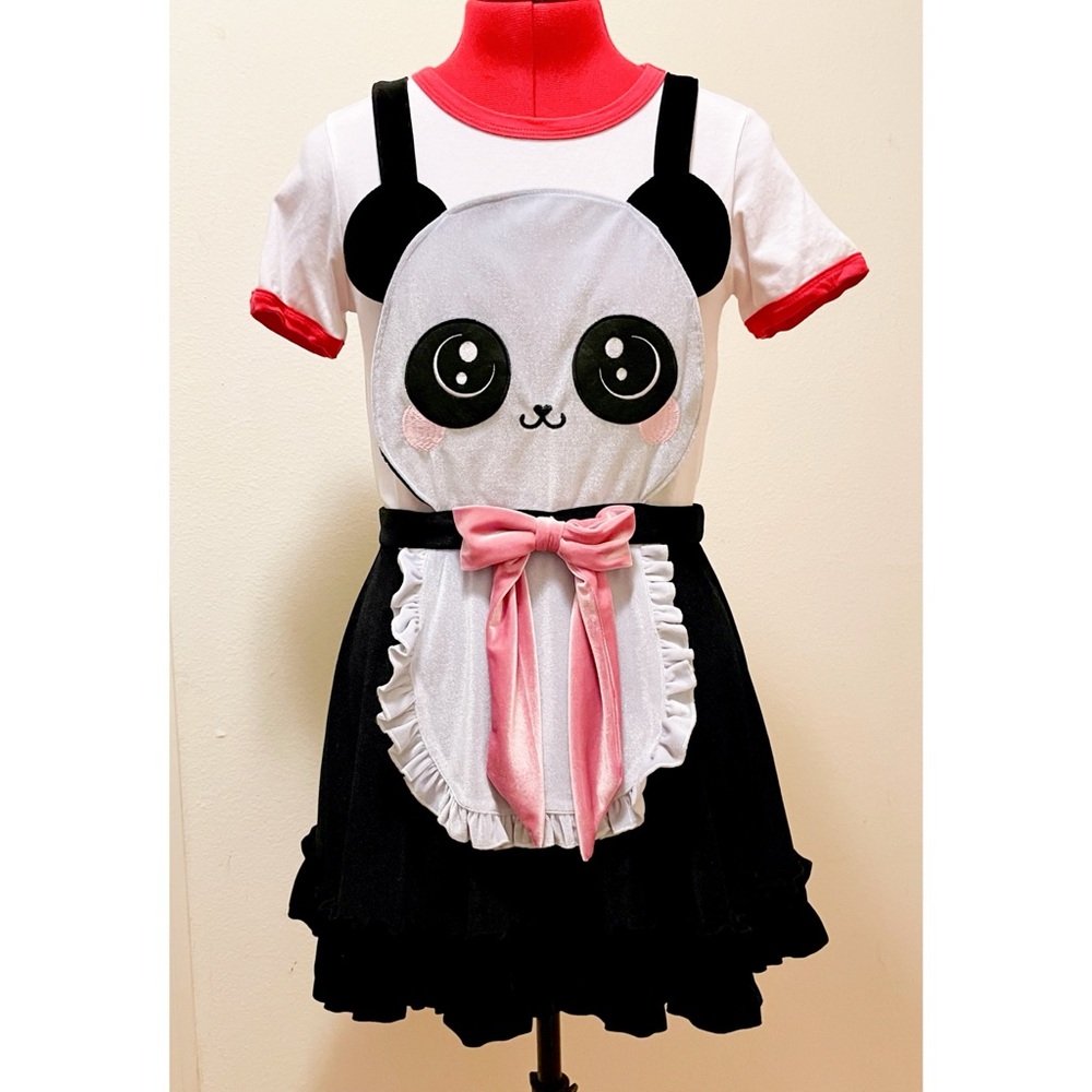 Dolls Kill Sugar Thrillz velvet Panda apron suspender skirt M kawaii lolita